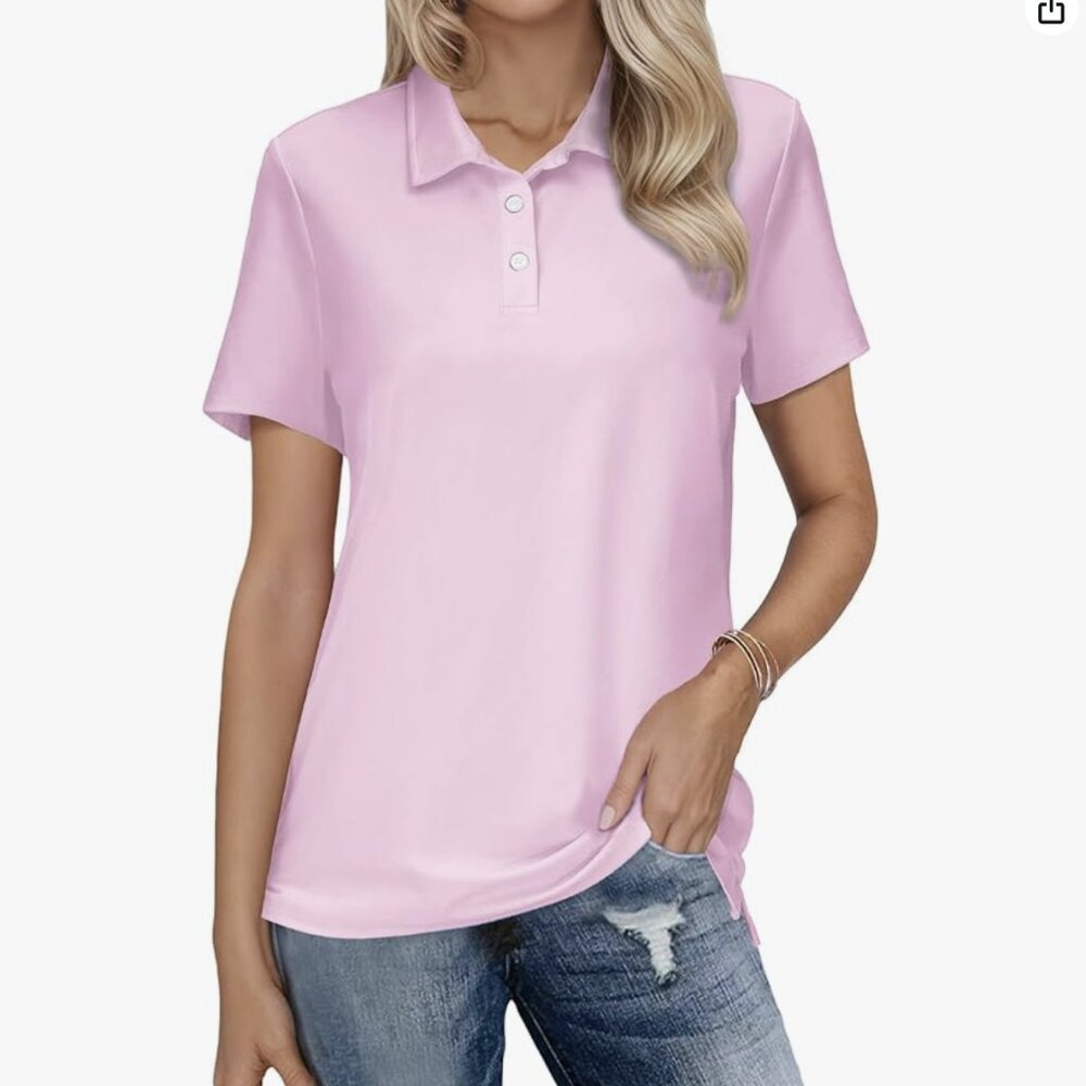 NWOT Polo Shirt 3-Button Short Sleeve UPF 50+ Quick Dry M tennis golf workout